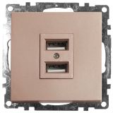 Розетка 2-местная USB (механизм), 250В, 2,4А, серия Катрин, шампань 39602 STEKKER