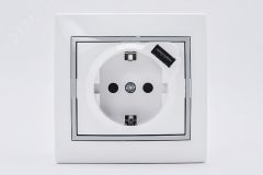 Розетка Мира с/з 16A с USB 2.1A скрытой установки белая с серой вставкой 701-0215-181 Lezard