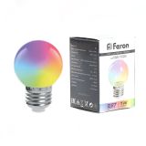 Лампа светодиодная LED 1вт Е27 RGB быстрая смена цвета шар 38126 FERON