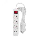 Удлинитель STANDARD 3 гнезда, 3 м, 3х1,0 мм2, с/з, с выключателем, 2 USB, белый 13-4016 REXANT