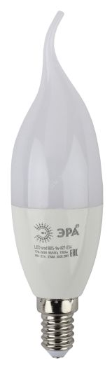 Лампа светодиодная LED BXS-9W-840-E14 (диод, свеча на ветру, 9Вт, нейтр, E14 (10/100/2800) Б0027974 ЭРА