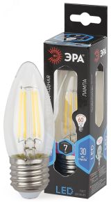 Лампа светодиодная филаментная F-LED B35-7W-840-E27 (филамент, свеча, 7Вт, нейтр, E27 (10/100/2800) Б0027951 ЭРА