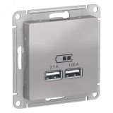 Розетка ATLASDESIGN USB 5В 1 порт x 2,1 А 2 порта х 1,05 А,механизм алюминий ATN000333 Systeme Electric