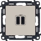 Valena LIFE.Зарядное устройство с двумя USB-разьемами тип С-тип С 240В/5В 3000мА.С лицевой панелью.Цвет Слоновая кость 753207 Legrand