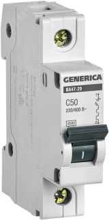 Выключатель автоматический однополюсный  50А C ВА47-29 GENERICA  4.5кА MVA25-1-050-C IEK