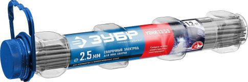 Электрод сварочный УОНИ 13/55 с основным покрытием, d 2.5 х 350 мм, 1,2 кг в ПВХ тубе, Профессионал. 40021-2.5 ЗУБР