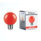 Лампа светодиодная LED 3вт Е27 красный шар G60 25905 FERON
