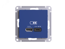 ATLASDESIGN USB РОЗЕТКА A + тип-C 45Вт высокоскор.заряд. QC,PD, механизм, АКВАМАРИН ATN001129 Systeme Electric