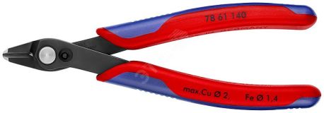 Бокорезы прецизионные ElecTronic Super KNips XL для тонких работ режущая кромка без фаски мягкая проволока 02-21мм проволока средней твердости 14 мм L=140мм высокочастотная закалка режущих кромок до 64HRC двухкомпонентные рукоятки KN-7861140 KNIPEX