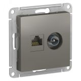 Розетка ATLASDESIGN двойная компьютерная+ТВ RJ45+TV категория 5E механизм сталь ATN000989 Systeme Electric