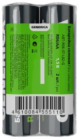 Батарейка солевая R06/AA (2шт/пленка) GENERICA ABT-R06-ST-L02-G IEK