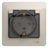 GLOSSA розетка с заземлением со шторками с крышкой в сборе IP44 молочный GSL000948 Systeme Electric