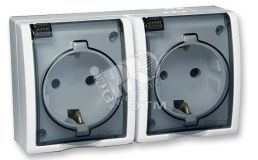 15 Aqua Розетка двойная 2Р+Е Schuko с крышками полупр. IP54 16А 250В винтовой зажим S15A белый 1594433-030 Simon
