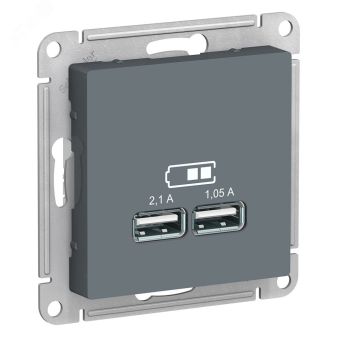 Розетка ATLASDESIGN USB 5В 1 порт x 2,1 А 2 порта х 1,05 А механизм грифель ATN000733 Systeme Electric