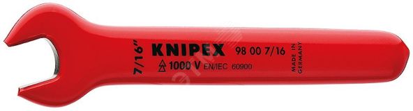 Ключ гаечный рожковый дюймовый VDE 1000V размер под ключ 7/16 L-1207 мм диэлектрический KN-98007_16 KNIPEX
