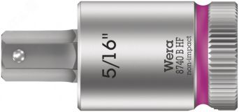 Головка торцевая 8740 B Hex-Plus HF Zyklop со вставкой под внутренний шестигранник DR 3/8 с функцией фиксации крепежа 5/16 x 38.5 мм WE-003091 Wera