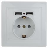 Розетка P+E Schuko со шторками, 16А-250В + 2хUSB 5В-2,1А, IP20, СУ, Plano, белый, 1-410-01 Б0043247 ЭРА