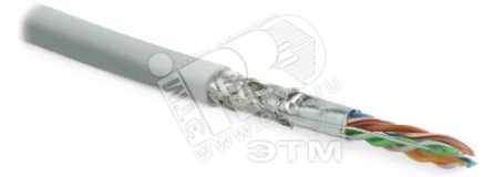 Кабель витая пара SF/UTP категория 5e 4 пары (24 AWG) одножильный (solid) экран - фольга + медная оплетка LSZH оранжевый 376326 Hyperline