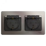 Розетка GLOSSA двойная с заземлением со шторками в сборе IP44 платина GSL001247 Systeme Electric