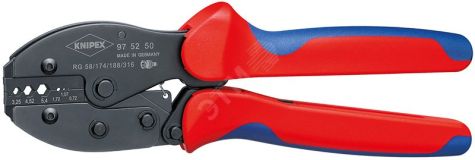 Пресс-клещи PreciForce коаксиальныйштекер BNC для RG 58 174188316 6 гнезд L=220мм черные двухкомпонентные рукоятки KN-975250 KNIPEX