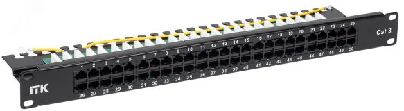 Патч-панель телефонная 1U категория 3 50 портов RJ45 с кабельным органайзером PP50-1UC03U-D05 ITK