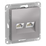 Розетка ATLASDESIGN двойная компьютерная RJ45+RJ45 категория 5E механизм алюминий ATN000385 Systeme Electric