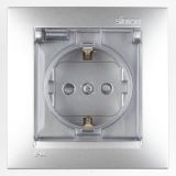 Розетка 2Р+Е Schuko, со шторками, с крышкой, IP44, 16А, 250В, винтовой зажим, черный глянец 1590450-032 Simon