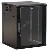 Шкаф настенный 19-дюймовый (19') 15U 775x600х600мм стеклянная дверь с перфорацией по бокам ручка с замком цвет черный (RAL 9004) (разобранный) 392640 Hyperline