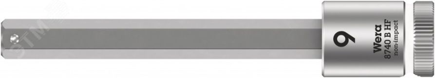 Головка торцевая 8740 B Hex-Plus HF Zyklop со вставкой под внутренний шестигранник DR 3/8 с функцией фиксации крепежа 9 x 100 мм WE-003042 Wera