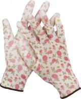 Перчатки садовые, прозрачное PU покрытие, 13 класс вязки, бело-розовые, размер L 11291-L GRINDA