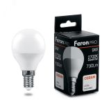 Лампа светодиодная LED 9вт Е14 теплый матовый шар Feron.PRO 38077 FERON