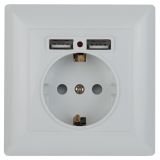 Розетка P+E Schuko со шторками, 16А-250В + 2хUSB, IP20, СУ, Solo, белый, 4-410-01 Б0043403 ЭРА