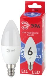 Лампа светодиодная LED B35-6W-865-E14 R (диод, свеча, 6Вт, хол, E14) (10/100/3500) Б0045339 ЭРА