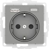 ATLASDESIGN РОЗЕТКА 16А c 2 USB A+C, 5В/2,4А/3,0А, 2х5В/1,5А, механизм, СТАЛЬ ATN000932 Systeme Electric