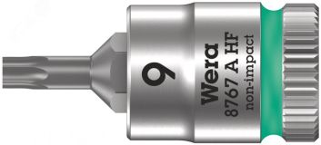 Головка торцевая 8767 A HF TORX Zyklop со вставкой DR 1/4 с функцией фиксации крепежа TX 9 x 28 мм WE-003361 Wera