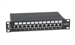 Патч-панель PL-12-Cat.6 10-SH-Dual IDC 10, установочный размер 236 мм, 12 портов RJ-45 полностью экранированная, категория 6, Dual IDC 7953c Cabeus