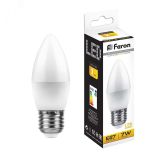 Лампа светодиодная LED 7вт E27 теплый матовая свеча 25758 FERON