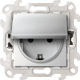 Розетка IP44 с крышкой, заземлением и шторками Schuko 2Р+Е 16A 250В~ с системой Push&Go цвета алюминий S24 Harmonie 2420448-033 Simon