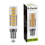 Лампа светодиодная LED 7вт E14 белый прозрачный цилиндр 25899 FERON