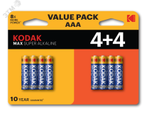 Батарейка LR03 4+4BL MAX SUPER Alkaline AAA Б0057079 KODAK