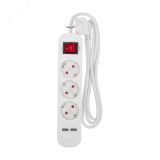 Удлинитель STANDARD 3 гнезда, 1,5 м, 3х1,0 мм2, с/з, с выключателем, 2 USB, белый 13-4015 REXANT