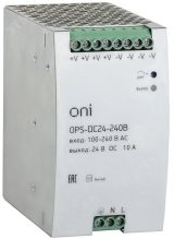 Промышленный импульсный блок питания ONI. Диапазон входных напряжений 90-264В AC или 127-370В DC. Номинальное выходное напряжение 24В DC. Номинальная мощность 76,8Вт. Номинальный выходной ток 3,2 А. Защиты от перенапряжения, перегрузки и перегре