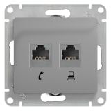 GLOSSA Розетка телефон/компьютер RJ11+RJ45 категория 5е в рамку алюминий GSL000385 Systeme Electric