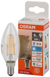 Лампа светодиодная филаментная LED Star Свеча 6Вт (замена 75Вт), 806Лм, 6500К, цоколь E14 OSRAM 4058075688001 LEDVANCE