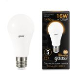 Лампа светодиодная LED 16 Вт 1440 лм 3000К AC150-265В E27 А60 (груша) теплая Black 102502116 GAUSS