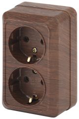 Розетка 2х2P+E Schuko, 16А-250В, ОУ, Quadro, венге, 2-204-10 Б0030126 ЭРА