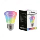 Лампа светодиодная LED 1вт Е27 прозрачный RGB плавная смена цвета колокольчик 38134 FERON
