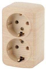 Розетка 2х2P+E Schuko, 16A-250В, ОУ, Polo, сосна, 3-204-11 Б0036110 ЭРА