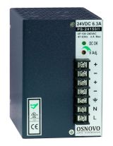 Блок питания промышленный. DC24V, 6,3A(150W). Диапазон входных напряжений AC100-240V. КПД 82%. 00011174 OSNOVO