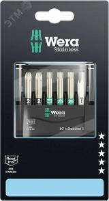 Набор бит с битодержателем Bit-Check 6 Stainless 1 SB нержавеющая сталь 6 предметов с держателем-еврослот WE-073634 Wera